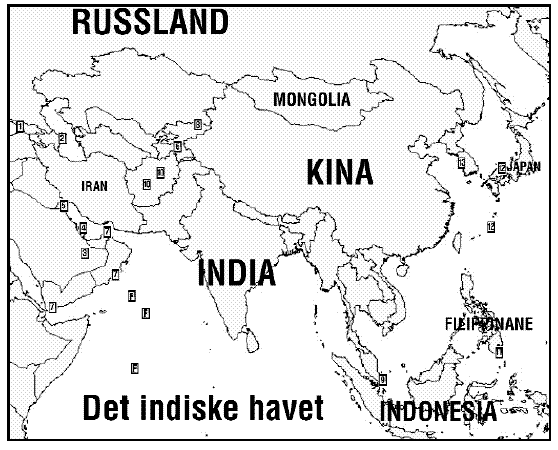 Kart over amerikanske baser i Asia