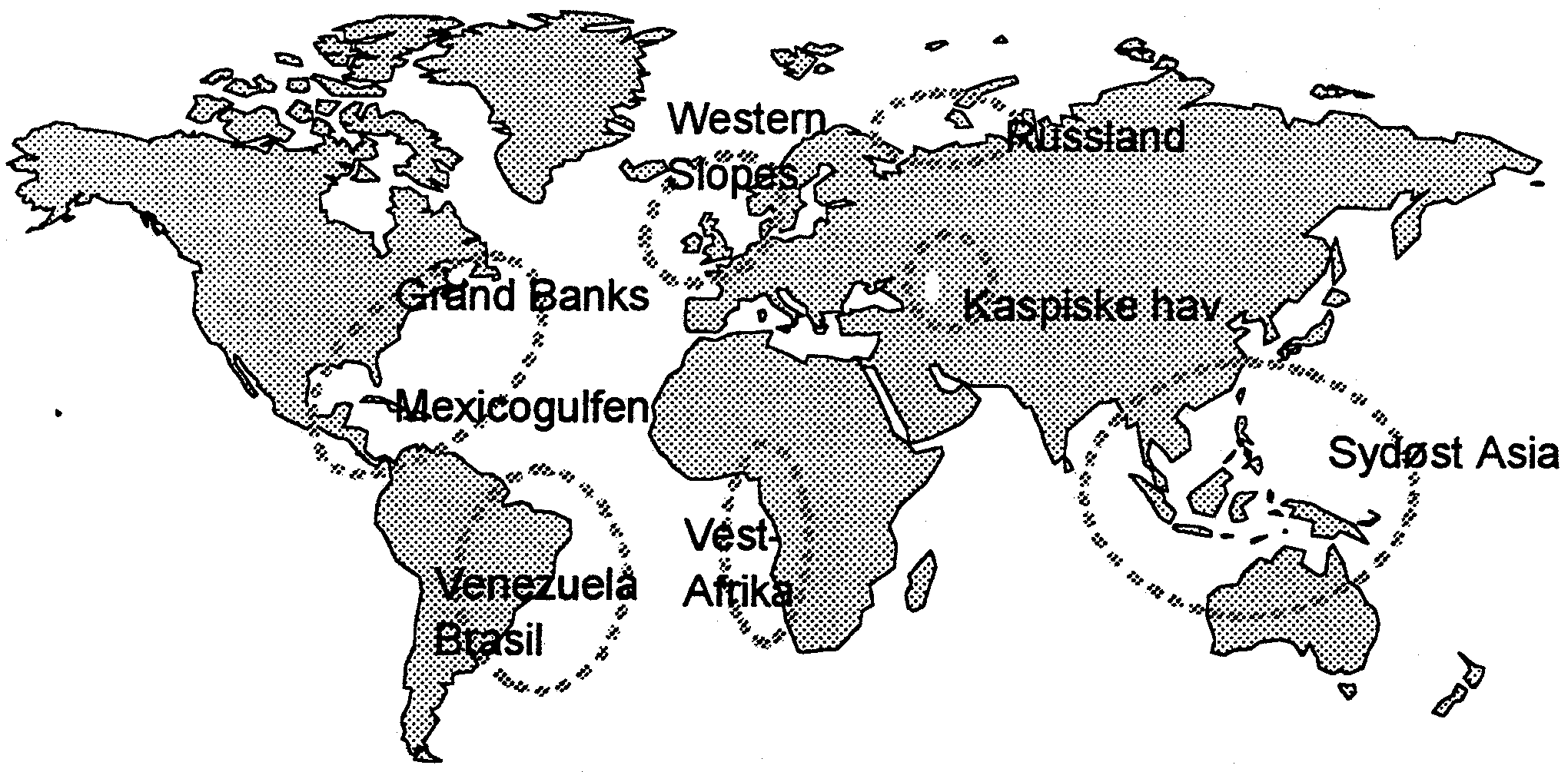 Figur 1.5: Dypvanns olje- og gassomr&aring;der. 