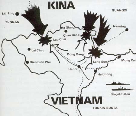 Kart over krigen Kina - Vietnam